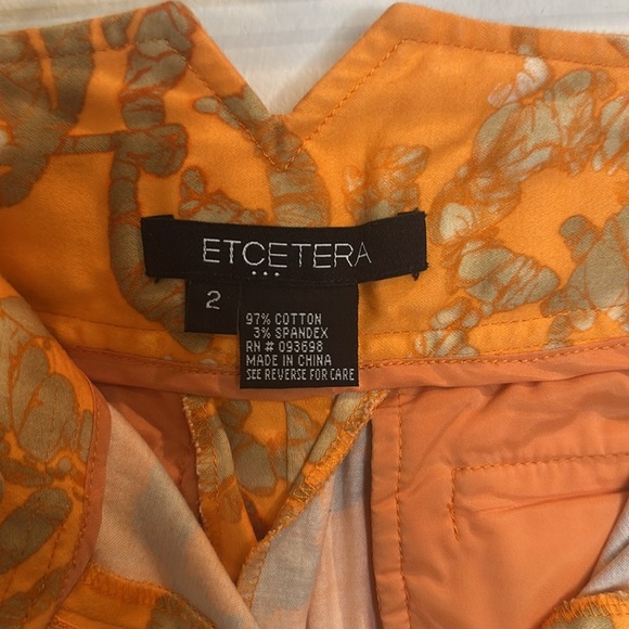 ETCETERA ORANGE FLORAL PATTERN PANTS SIZE 2 CUFFED HEM STRAIGHT LEG - Picture 5 of 7